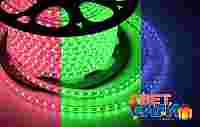 Светодиодная лента герметичная в силиконовой оболочке Разноцветная RGB. 220В, 60 диодов на метр, SMD 3528, 8х13 мм, бухта 50 метров
