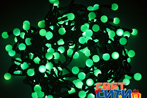 Гирлянда "Мультишарики" Зеленые шарики d 1.75 см 200 шт с шагом 10 см, 20 метров, черный провод, постоянное свечение, 220 В