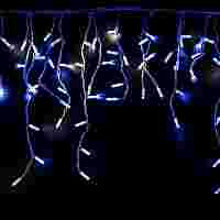 Гирлянда "Бахрома Айсикл Мерцающая" 4.8х0.6 метра. Синие диоды 176 шт/м, белый провод, мерцает каждый 5-ый диод белым цветом, 220В