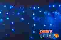 Гирлянда "Бахрома Айсикл Мерцающая" 2.4х0.6 метра. Синие светодиоды 88 шт/м, белый провод, мерцает каждый 5-ый диод белым цветом, 220В