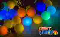 Гирлянда "Мультишарики" Красные, зеленые, синие шарики  RGB d 2.5 см 25 шт с шагом 20 см, 5 метров, черный провод, с частым миганием шариков, 220 В