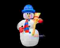 Надувная 3D фигура "Снеговик с метлой" 180 см с внутренней подсветкой и компрессором для надува