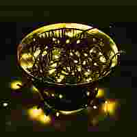Гирлянда "Нить". Золотые диоды 100 шт, черный провод, 10 метров, постоянное свечение, 220 В