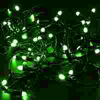 Гирлянда "Нить". Зеленые диоды 100 шт, 10 метров, черный провод, постоянное свечение, 24 В