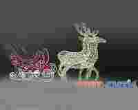 Пушистая 3D Фигура "Олени с санями" размеры (ВхДхГ) 195х350х80 см со светодиодной подсветкой