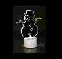 2D фигура на подставке "Снеговик в шляпе" 10 см с разноцветной светодиодной подсветкой RGB