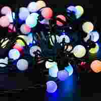 Гирлянда "Мультишарики" Разноцветные RGB шарики d 2.3 см, 80 шт с шагом 12.5 см, 10 метров, черный провод (каучук), свечение с динамикой, 220 В
