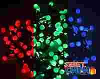 Гирлянда "Мультишарики" Красные, зеленые, синие шарики  RGB d 2.3 см 80 шт с шагом 12.5 см, 10 метров, черный провод, с частым миганием шариков, 220 В